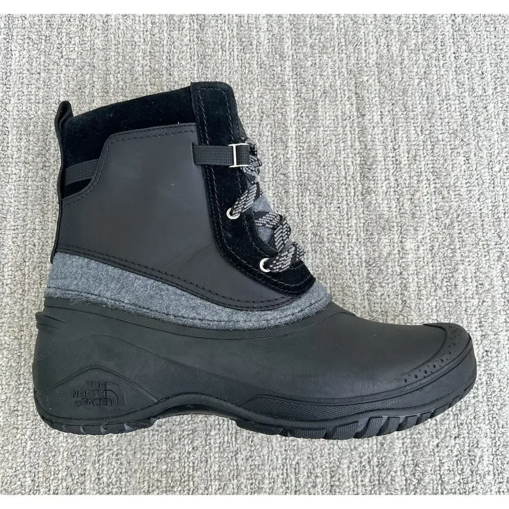 The North Face Shellista III Shorty Black Leather Boots Women's Size 8.5 US NEW